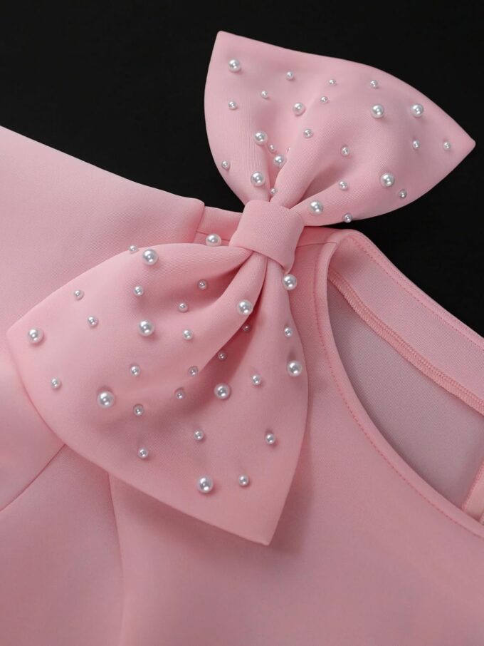ONTINVA Damen-Bleistiftkleid, Übergröße, Schleife, Perlen, Rüschen, ausgestellte Ärmel, Hochzeitsgästekleid, Party, Arbeitskleider – Bild 6