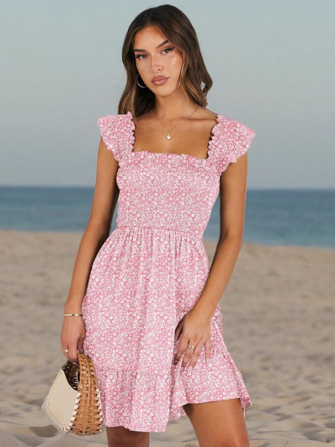 ANRABESS Women's Summer Casual Sleeveless Square Neck Dress 2025 Smocked Ruffle Backless Boho Beach Cute Teen Short Sundress – Bild 9