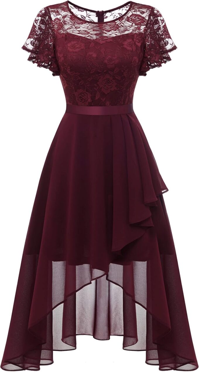 Wedtrend Abendkleid Damen Elegant Cocktailkleid High Low Ballkleider mit Spitzen A Linie für Hochzeit Kurz Kleid Festlich Damen A Linie Vokuhila Kleid