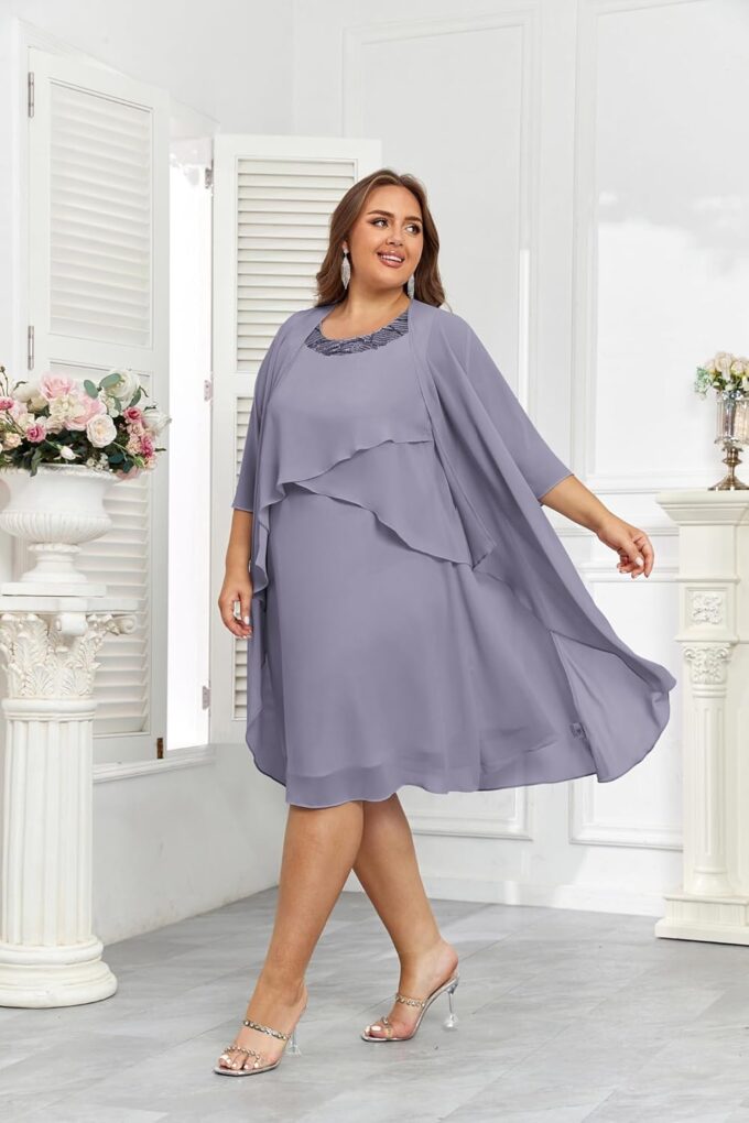 Hanna Nikole Womens Plus Size Dress with Jacket 2 Piece Wedding Guest Dresses Flowy Mother of The Bride Dress – Bild 4