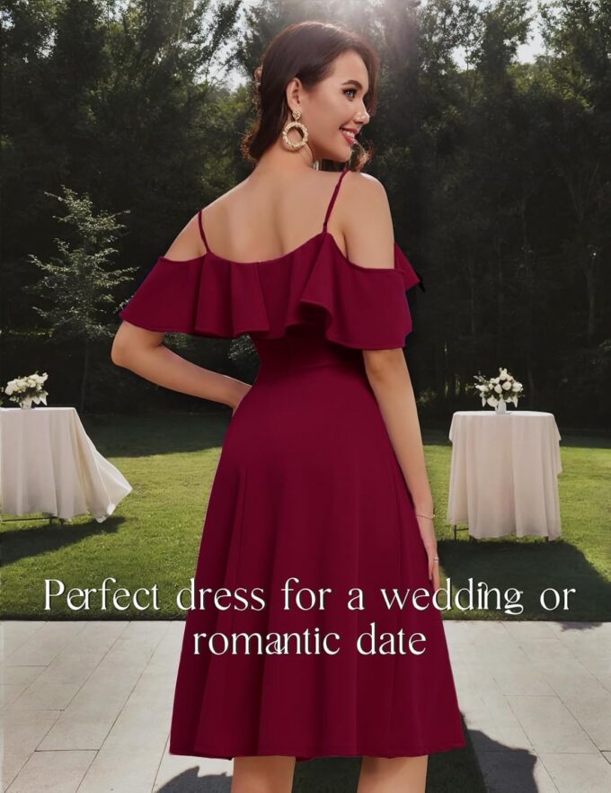 Bbonlinedress Womens Off Shoulder Summer Wedding Guest Dress Formal Cocktail Prom Graduation Homecoming A-line Midi Dress – Bild 2