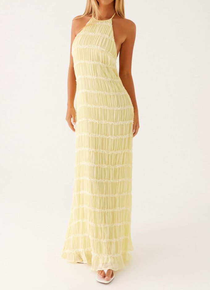 Argeousgor Women Halter Neck Backless Summer Dresses 2025 Sleeveless Tiered Ruffle A-Line Flowy Cocktail Party Maxi Dress – Bild 5
