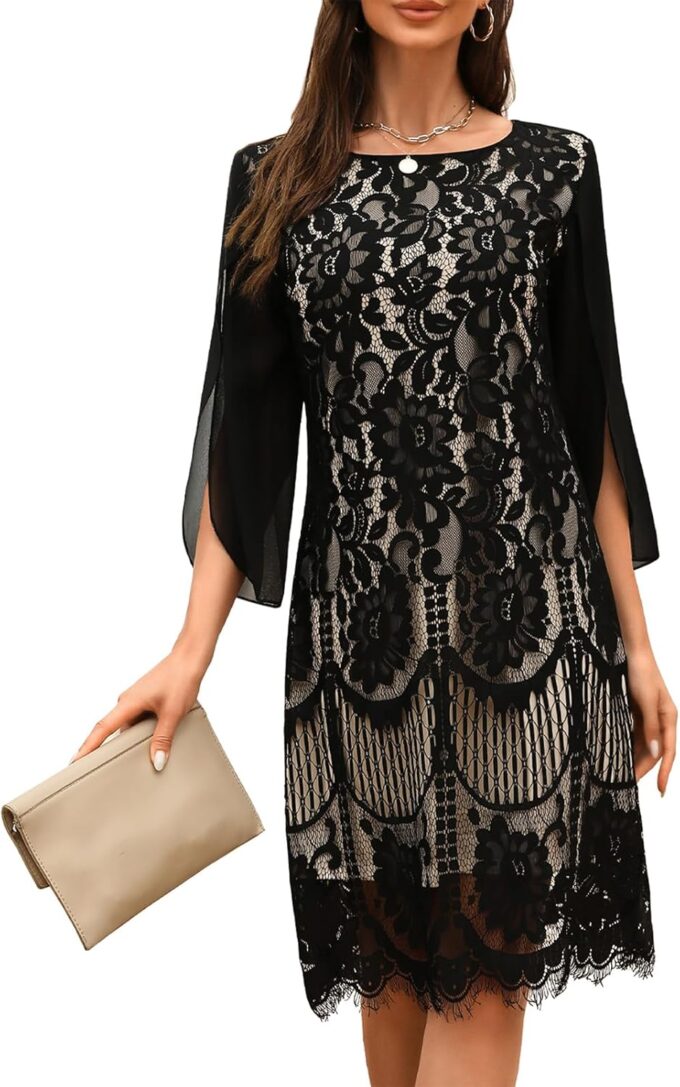Wedding Guest Cocktail & Formal Dresses for Women - Lace Sequin Prom Evening Dress