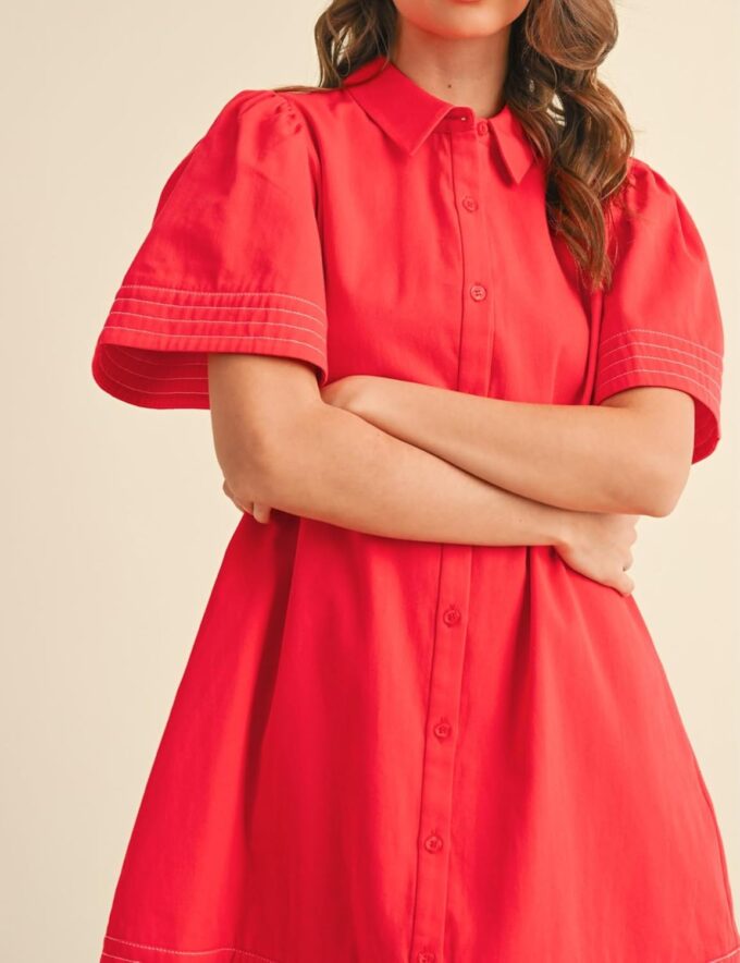 Womens Short Sleeve Button Down Mini Shirt Dress Lapel Collar Short Dresses with Pocket – Bild 3