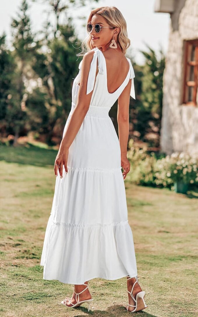 PRETTYGARDEN Women's Cross Neck Summer Sleeveless Tiered Maxi Dress Beach Tie Strap Smocked Long Dresses Pleated Sundress – Bild 4