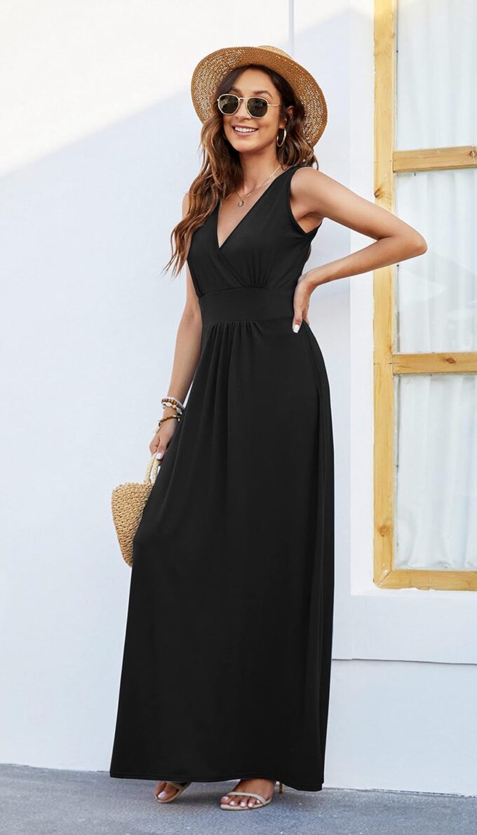AUSELILY Women's Sleeveless Formal Dress Deep V Neck Loose Plain Cocktail Long Maxi Dresses with Pockets 2025 New – Bild 2