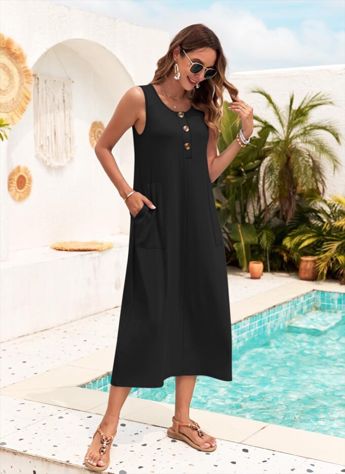 MOLERANI Women's Summer Maxi Dress 2025 Sleeveless Button Down Casual Loose Long Beach Sundress Travel Vacation Outfits – Bild 3
