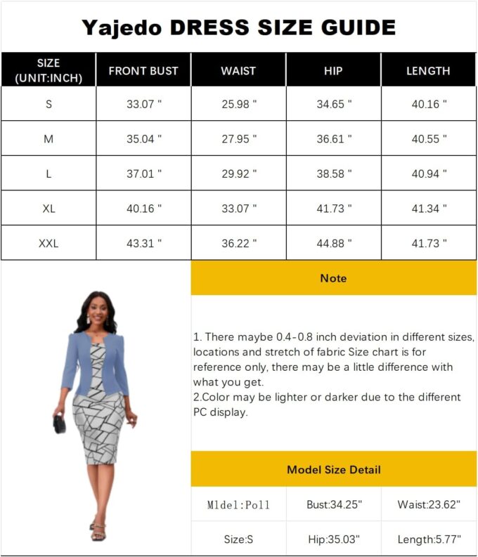 Yajedo Damen Reto Bodycon Midi Kleider 3/4 Ärmel Kirche Tragen zur Arbeit Business Bleistiftkleid – Bild 3