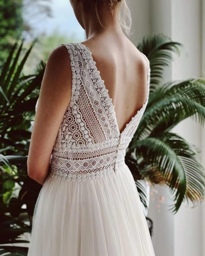 Wedding Dresses for Bride Illusory Lace Bohemia V Neck Layers Tulle A Line Beachy Wedding Gowns… – Bild 7