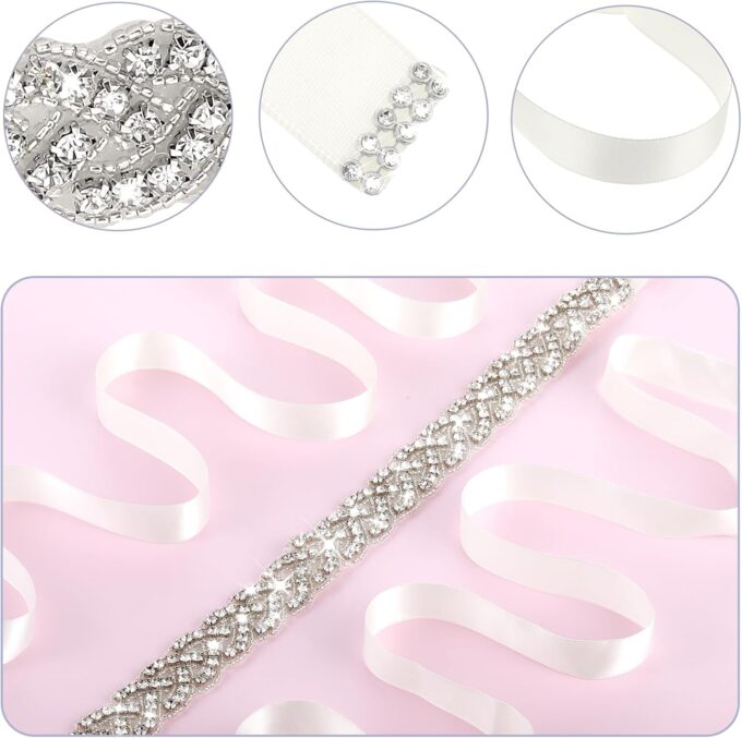 Amaxiu Damen Kristall Hochzeit Gürtel,Braut Strass Hochzeitsgürtel Kristallgürtel Glitzerndes Band leichter Damengürtel für Kleid, Abendkleid Brautkleid glänzender Party Taillengürtel(weiß) – Bild 7