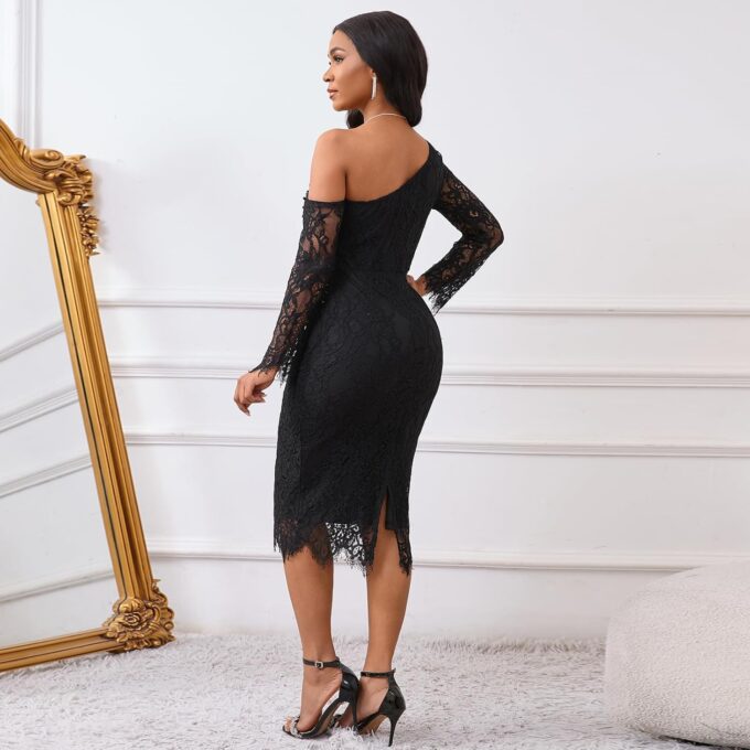 Cololura Women Elegant Floral Lace Patchwork Long Sleeve Evening Gown Party Cocktail Bodycon Dress – Bild 5