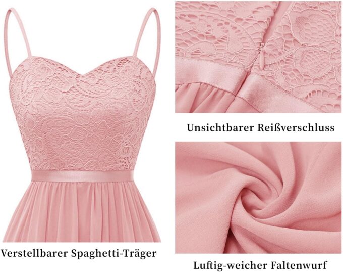 DRESSTELLS Abendkleider Elegant für Hochzeit Festlich Ballkleid Damen Lang Brautkleid Standesamt Brautjungfernkleider mit Spaghettiträger Jugendweihe Kleider – Bild 6