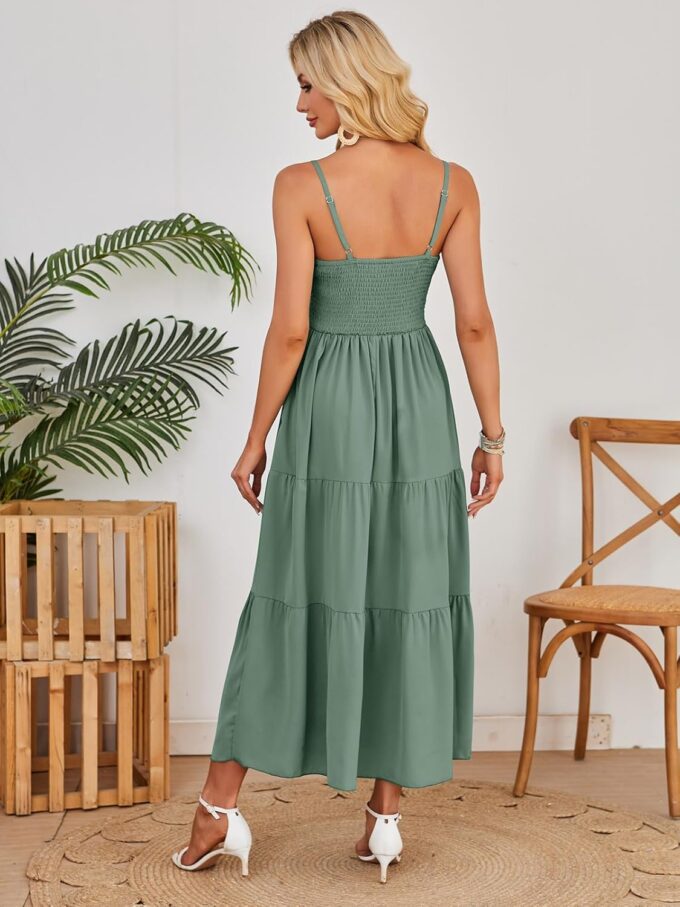 Dokuritu Women's Beach Crochet Lace Maxi Dress Solid Color Summer Vacation Spaghetti Strap Long Dress 2024 – Bild 2