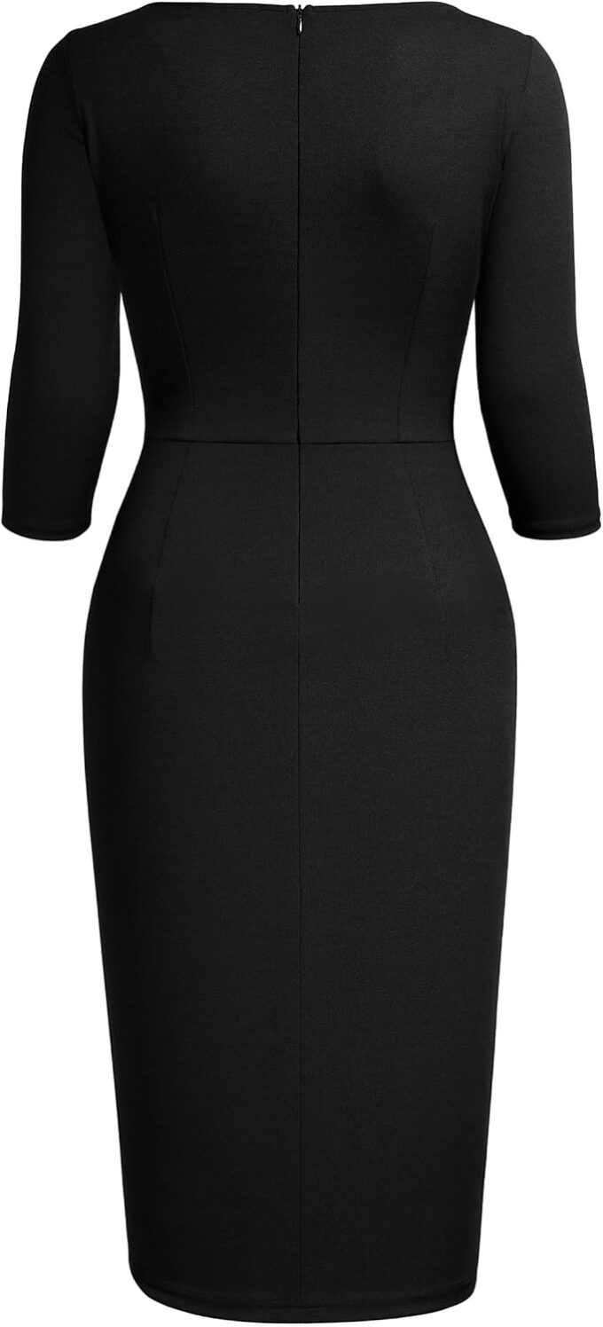 AISIZE Damen Retro 3/4 Ärmel Rüschen Elegant Business Bleistift Etuikleid – Bild 3