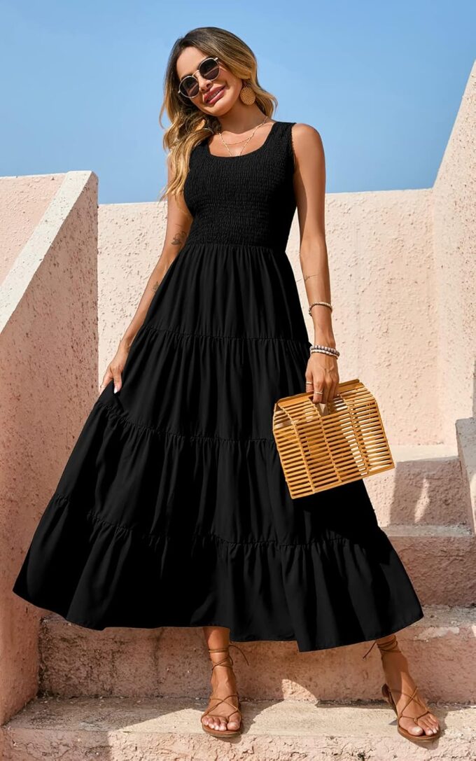 PRETTYGARDEN Women's 2025 Casual Loose Plain Maxi Sundress Smocked Tank Dress Sleeveless Summer Beach Tiered Long Dresses – Bild 5