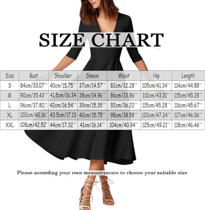 Sommerkleider Damen Mode Mid Sleeve Mid Länge Kleid Solid Color Sexy V Ausschnitt Kleid – Bild 5