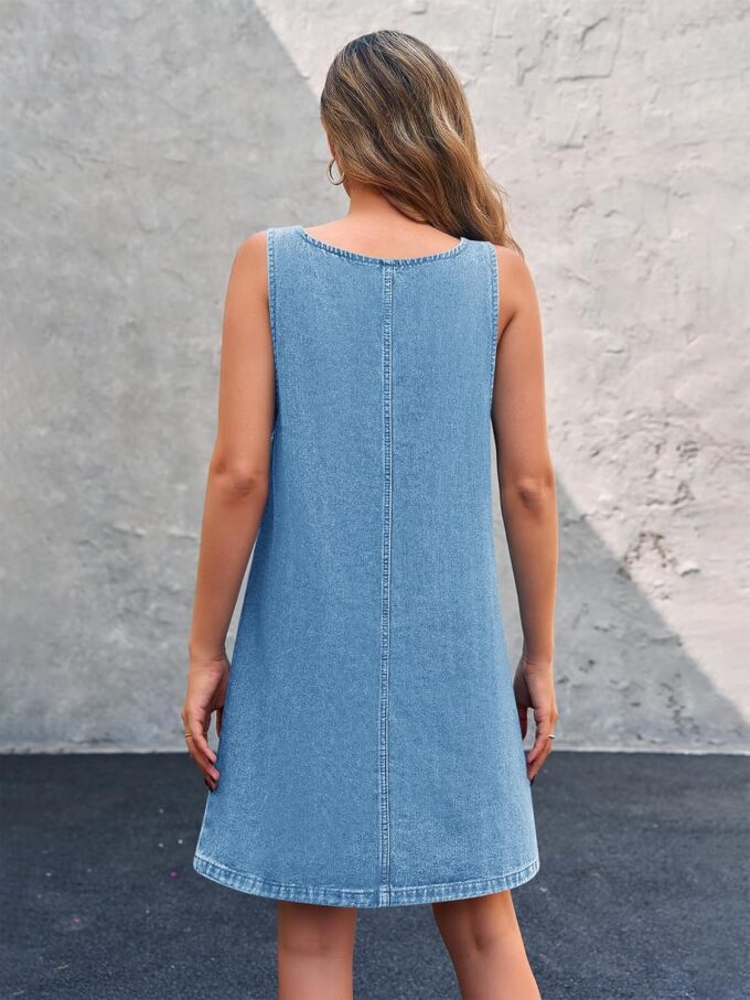 BZB Women's Sleeveless Casual Denim Dress Crewneck Vintage Loose Jean Overall Dress with Pockets – Bild 4