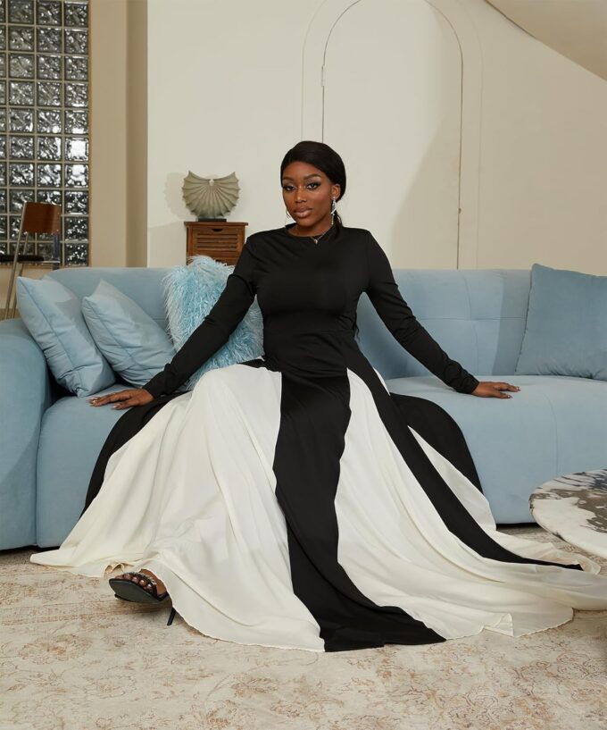 Wedding Guest Dresses for Women Elegant Long Sleeve Patchwork Pleated Swing Long Dress Formal Maxi Dress – Bild 6