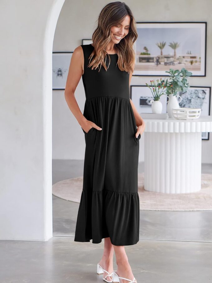ANRABESS Women Summer Casual Sleeveless Crewneck Sundress Aline Flowy Tiered Maxi Long Beach Dress Vacation Outfits – Bild 6
