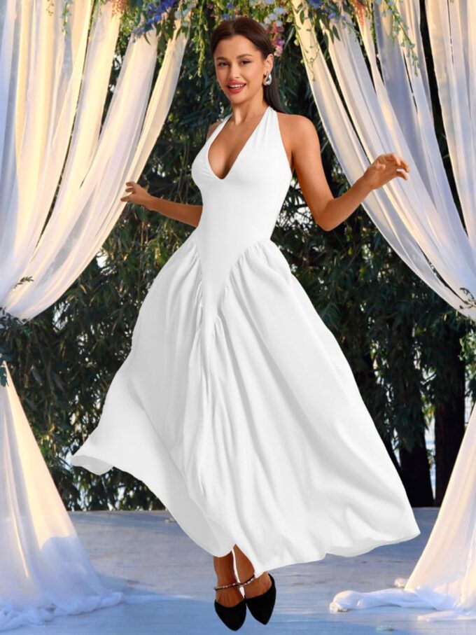 Deep V Neck Dress, Halter Maxi Dresses, Vacation Date Night, Sexy for Women Corset Flowy Wedding Guest Drop Waist – Bild 7