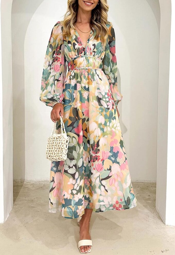 Women's Long Sleeve Floral Maxi Dress Summer Wedding Guest Dress – Bild 5