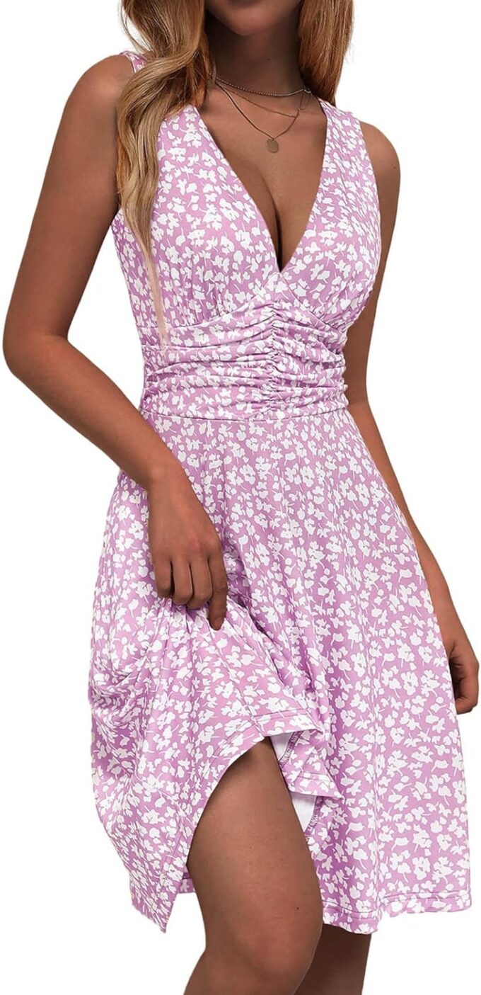 OURIN Women's Spring Deep V Neck Sleeveless Floral Sundresses with Pockets Flowy Summer Dresses for Women 2025 – Bild 3