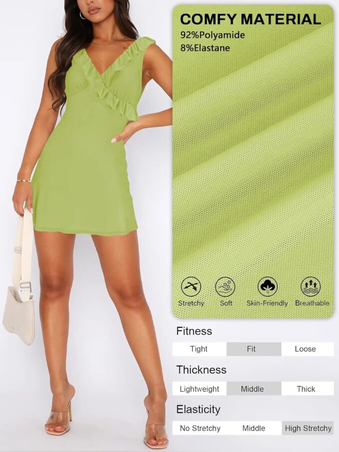 Women's Sexy V Neck Sleeveless Backless Ruffles Dress for Women Elegant Mesh Party Fitted Cocktail Mini Dresses – Bild 4
