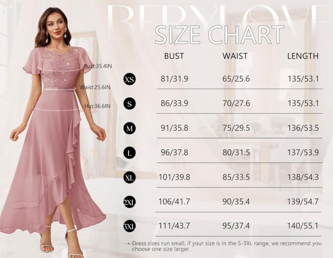 Berylove Abendkleid Lang Elegant für Hochzeit Kleid mit Schlitz Cocktailkleid Damen Elegant mit Ärmeln Elastische Taille – Bild 7