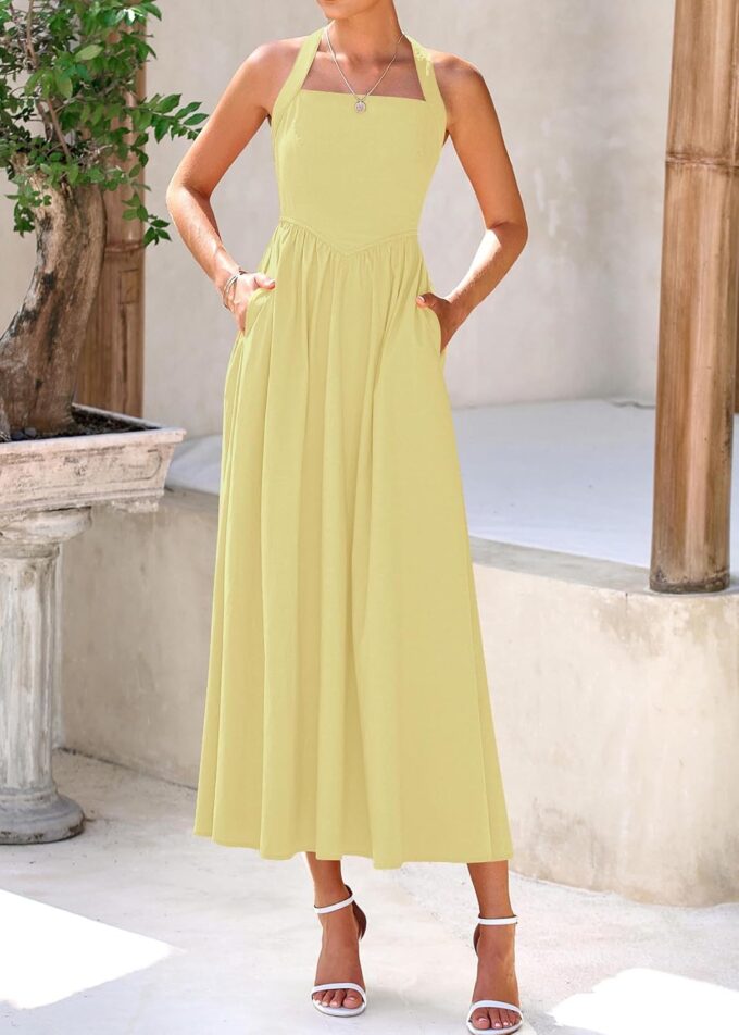 KIRUNDO Women Summer Sleeveless Halter Maxi Dress Sundress 2025 Casual Flowy Wedding Guest Cocktail Beach Vacation Dresses – Bild 7