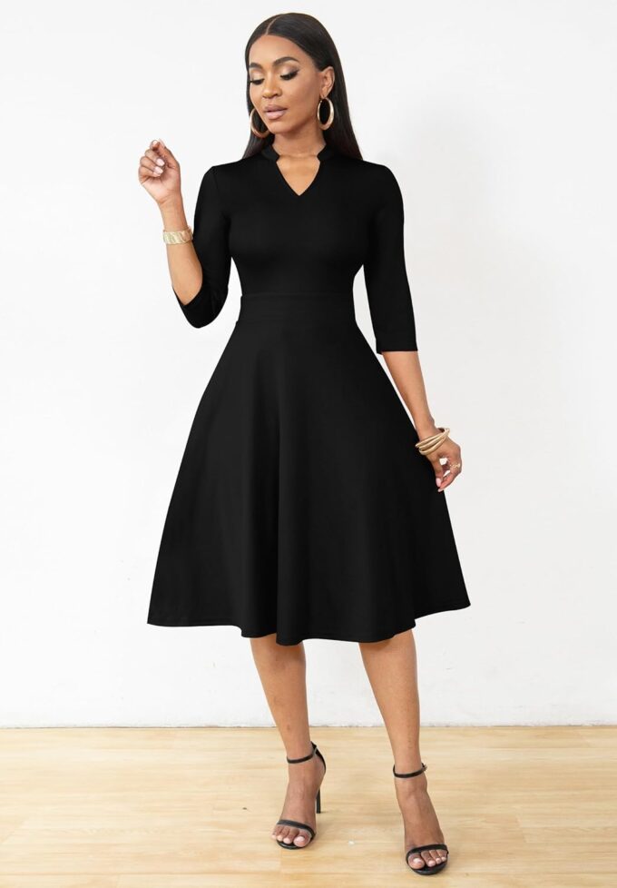 Nmoder Casual Dresses for Women Semi Formal Fit and Flare 3/4 Sleeve A-line Church Work Dress with Pockets – Bild 3