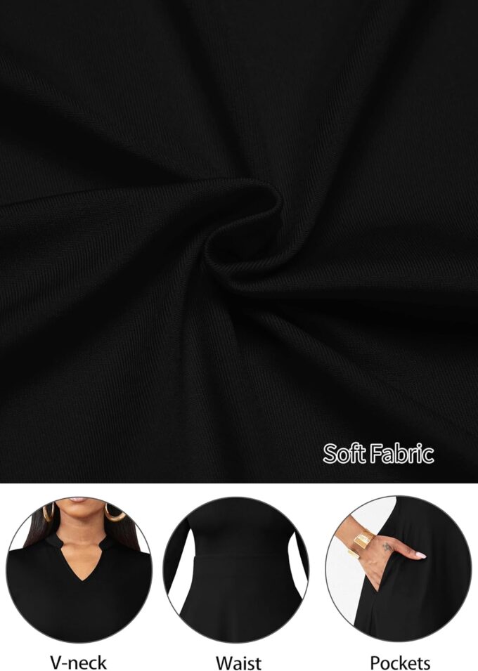 Nmoder Casual Dresses for Women Semi Formal Fit and Flare 3/4 Sleeve A-line Church Work Dress with Pockets – Bild 6