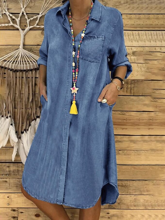 utcoco Denim Dress for Women 2025 Casual Loose Long Sleeve Classic Vintage Button Down Jean Shirt Dresses with Pockets – Bild 2