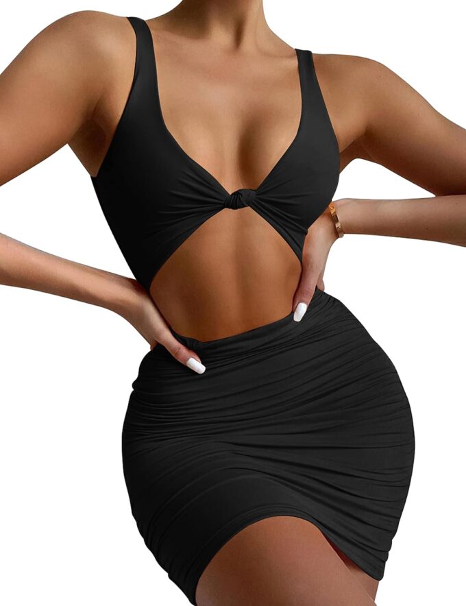 Kaximil Women's Sexy Bodycon Sleeveless Cut Out Ruched Tank Mini Club Party Dresses – Bild 3