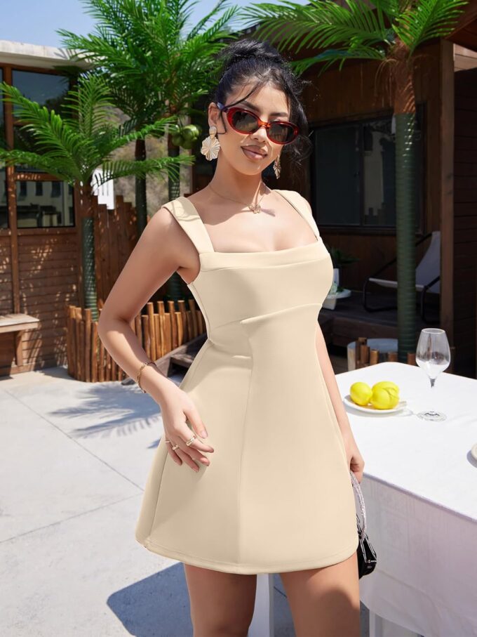 DAAWENXI Women's Casual Square Neck Sleeveless Tank Top Flare Mini Dress A Line Party Club Dresses – Bild 5