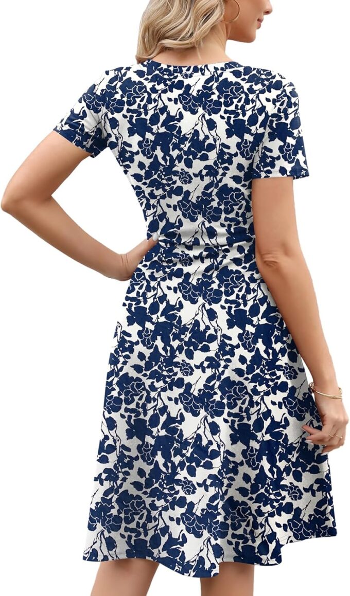 Damen Elegant Vintage Sommer Casual Kleider 2024 Blumendruck Arbeit Party A-Linie Kleid mit Taschen 262 – Bild 2