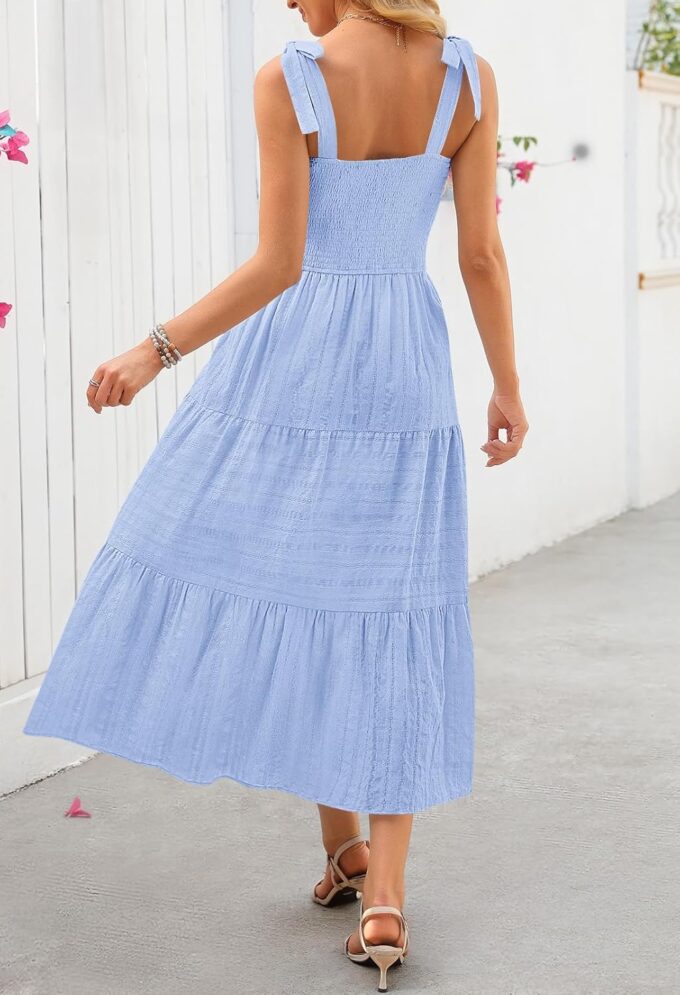 MEROKEETY Women's Summer Boho Maxi Dress Beach Vacation Casual Smocked A Line Sundress with Pockets – Bild 5