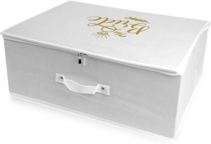 Wedcova UK Hochzeitskleid Aufbewahrungsbox | Weiß Personalisierte Brautkleider Unterbett Aufbewahrungsboxen | Unter Bett Kleidung Box mit 10 Säurefreie Tissue Papiere | Raum Organizer Box | Medium – Bild 2