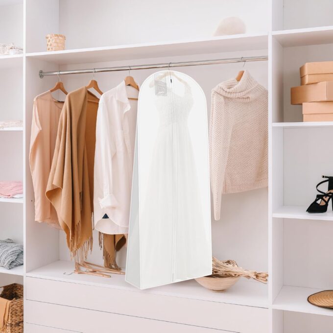 Riwer Brautkleidhülle Kleidersack 180 cm Anti-Staub Atmungsaktiver Hochzeitskleid Kleidersäcke mit reißverschluss für Brautkleider Abendkleider oder Lange Mäntel, Weiß – Bild 4