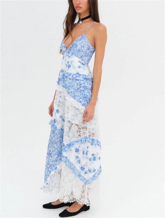 Thopavenoir Women Floral Lace Layered Maxi Dress Y2k Girls Sexy Going Out Dress Strappy Backless Summer Long Beach Sundress – Bild 4