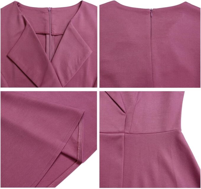 Elainone Damenkleid, 3/4-Ärmel, lässig, schwingend, ausgestellt, A-Linie, Hochzeit, Gast, halbformell, Büro, Arbeit, Kleider mit Gürtel – Bild 6
