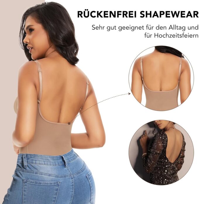 SHAPERIN Rückenfrei Formende Bodysuit Damen Shapewear Bauchweg Body mit Push Up BH Body Shaper Tiefer U Ausschnitt – Bild 3