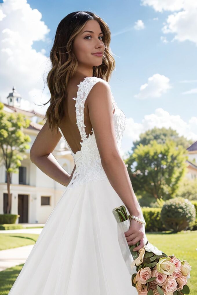 JAEDEN Damen Brautkleider Lange Prinzessin Hochzeitskleider A Linie Standesamtkleid Schlichte Brautmode – Bild 5