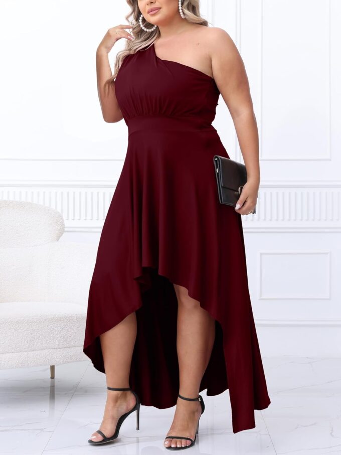 Ekaliy Women's Plus Size One Shoulder Dress Sexy High Low Irregular Hem Flowy Party Cocktail Maxi Dress – Bild 5