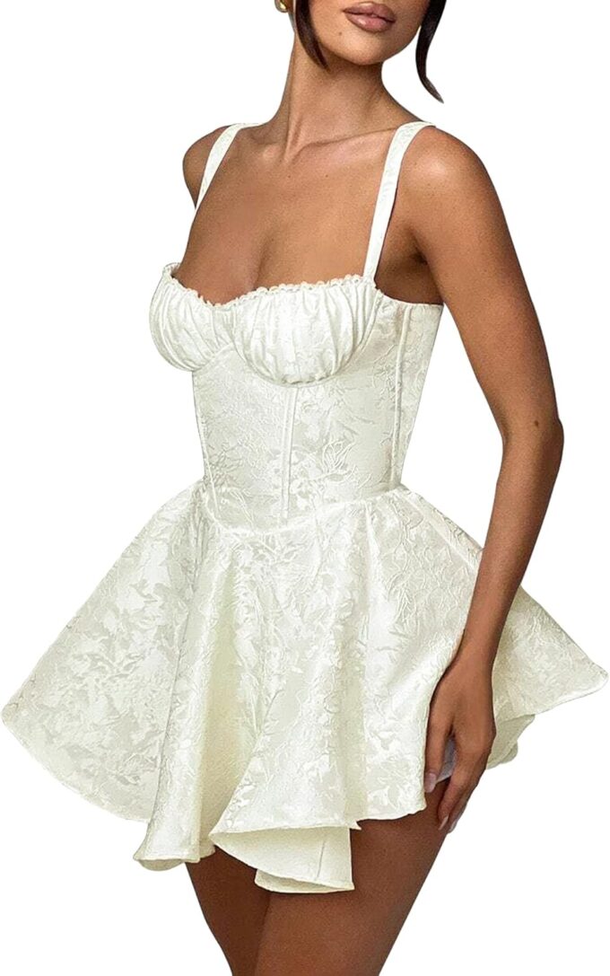 LuFeng Womens Sweetheart Neckline Satin A-line Spaghetti Straps Jacquard Mini Dress Bow Sleeveless Cocktail Prom Dress – Bild 4