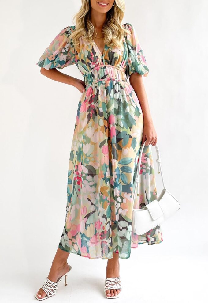 Women's Floral Maxi Dress Summer Fall Wedding Guest Dress – Bild 3