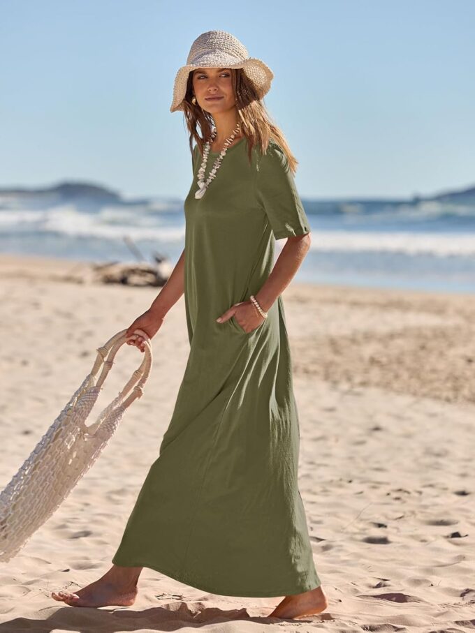 MEROKEETY Women's 2025 Summer Casual Short Sleeve Maxi Dress Beach Vacation Crewneck Basic Long T Shirt Dresses – Bild 2