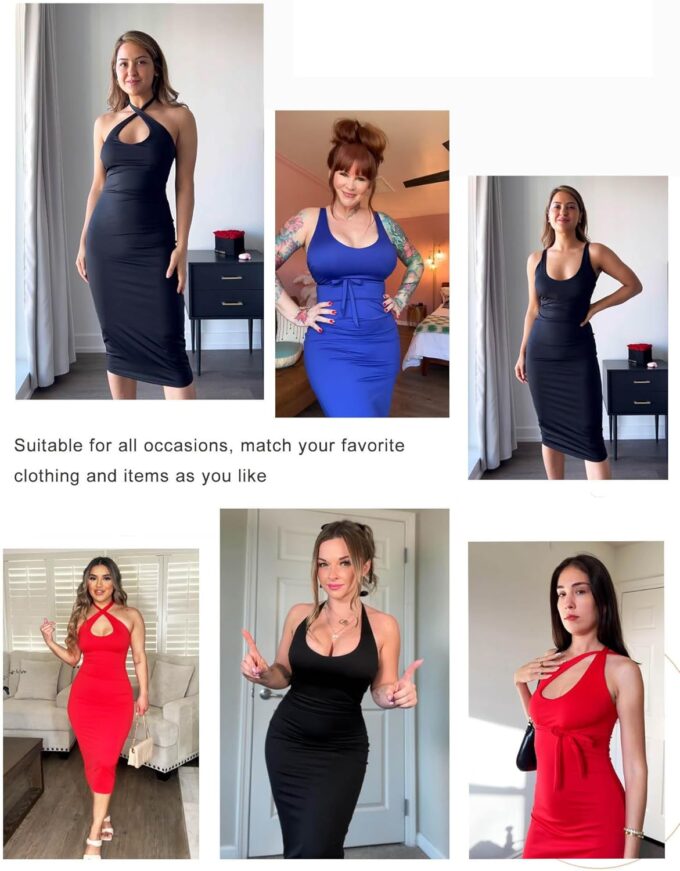 Popilush Shapewear Halter Summer Dress 4 Ways to Wear Bandage Casual Club Night Out Dress Built in Bra – Bild 4