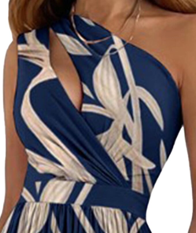 ECDAHICC Women's Sexy One Shoulder Cutout Pleated Maxi Dress Sleeveless High Slit Formal Evening Party Bridesmaid Dresses – Bild 3