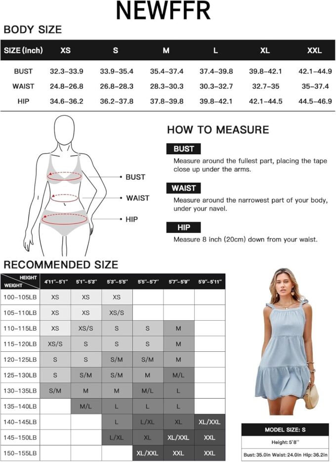 Newffr Womens Summer Denim Dress Square Neck Ruffle Trim Sleeveless Babydoll Dress Flowy Jean Dress with Pockets – Bild 6