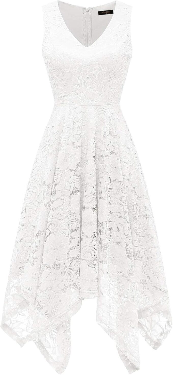 Meetjen Women's Lace Cocktail Party Dress 2025 Handkerchief Hem Bridesmaid Prom Formal Dresses for Wedding Guest – Bild 3